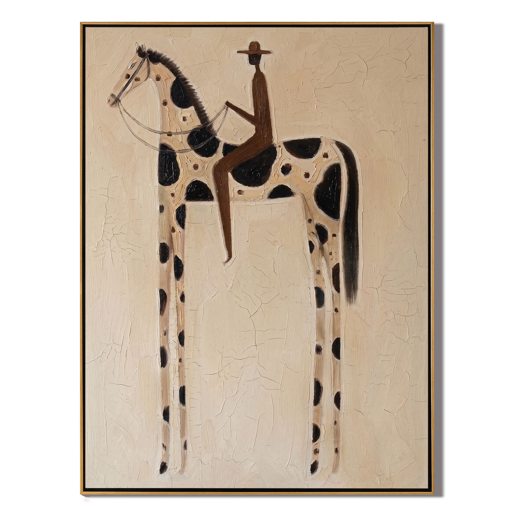 Black Spots Carry Night — brown and gray modern figurative vintage americana art, set of 2 hand-painted canvas art – view 1
