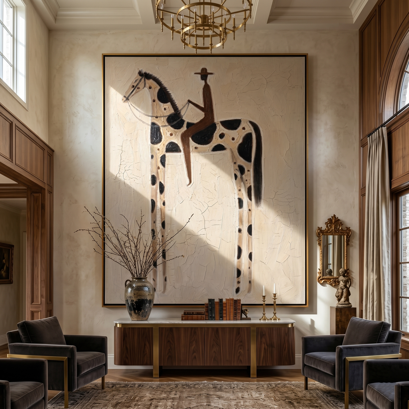Black Spots Carry Night — brown and gray modern figurative vintage americana art, set of 2 hand-painted canvas art – view 2