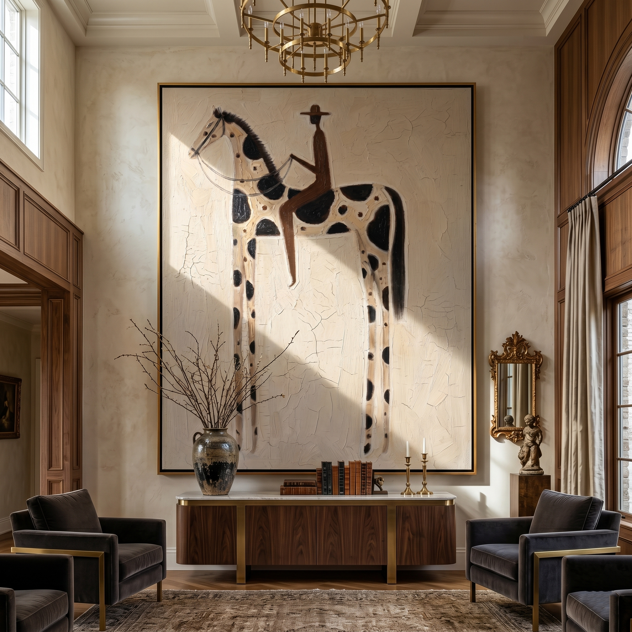 Black Spots Carry Night — brown and gray modern figurative vintage americana art, set of 2 hand-painted canvas art – view 2