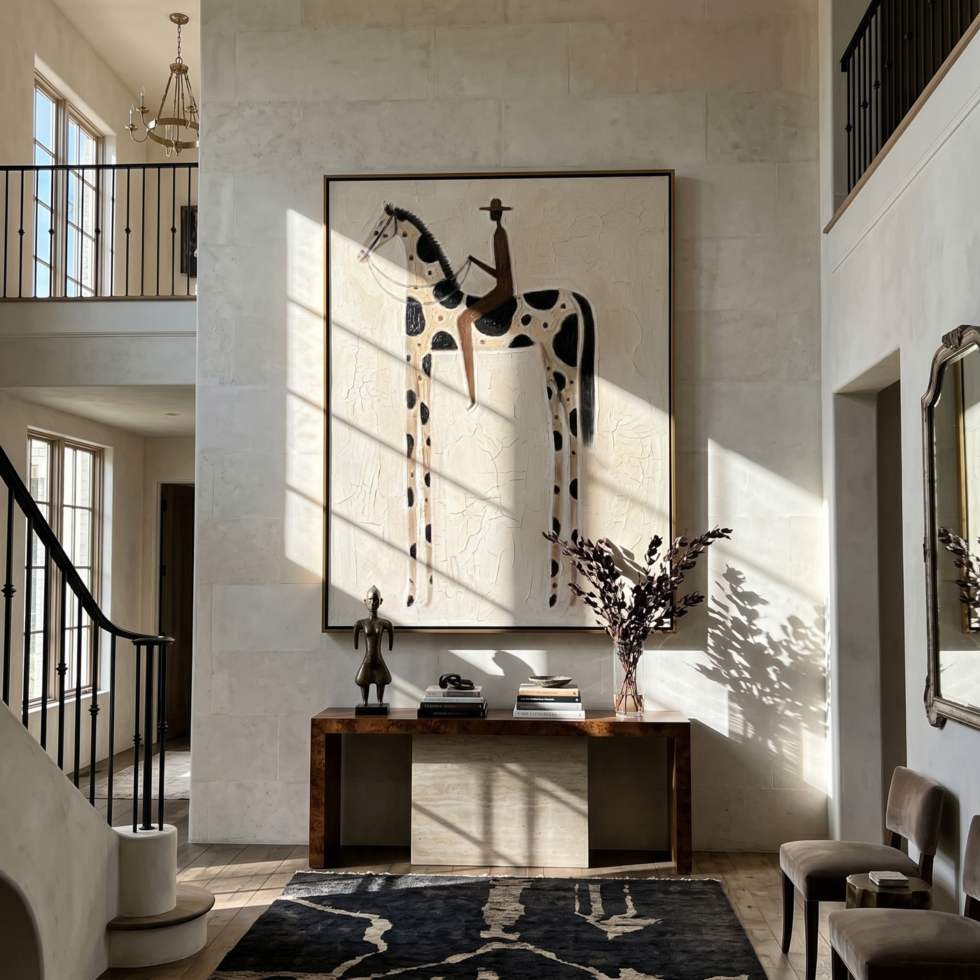 Black Spots Carry Night — brown and gray modern figurative vintage americana art, set of 2 hand-painted canvas art – view 3