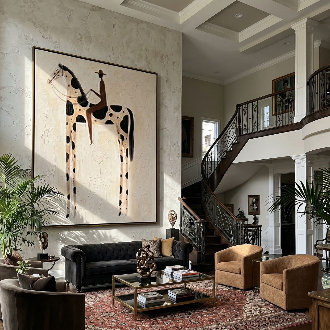 Black Spots Carry Night — brown and gray modern figurative vintage americana art, set of 2 hand-painted canvas art – view 4