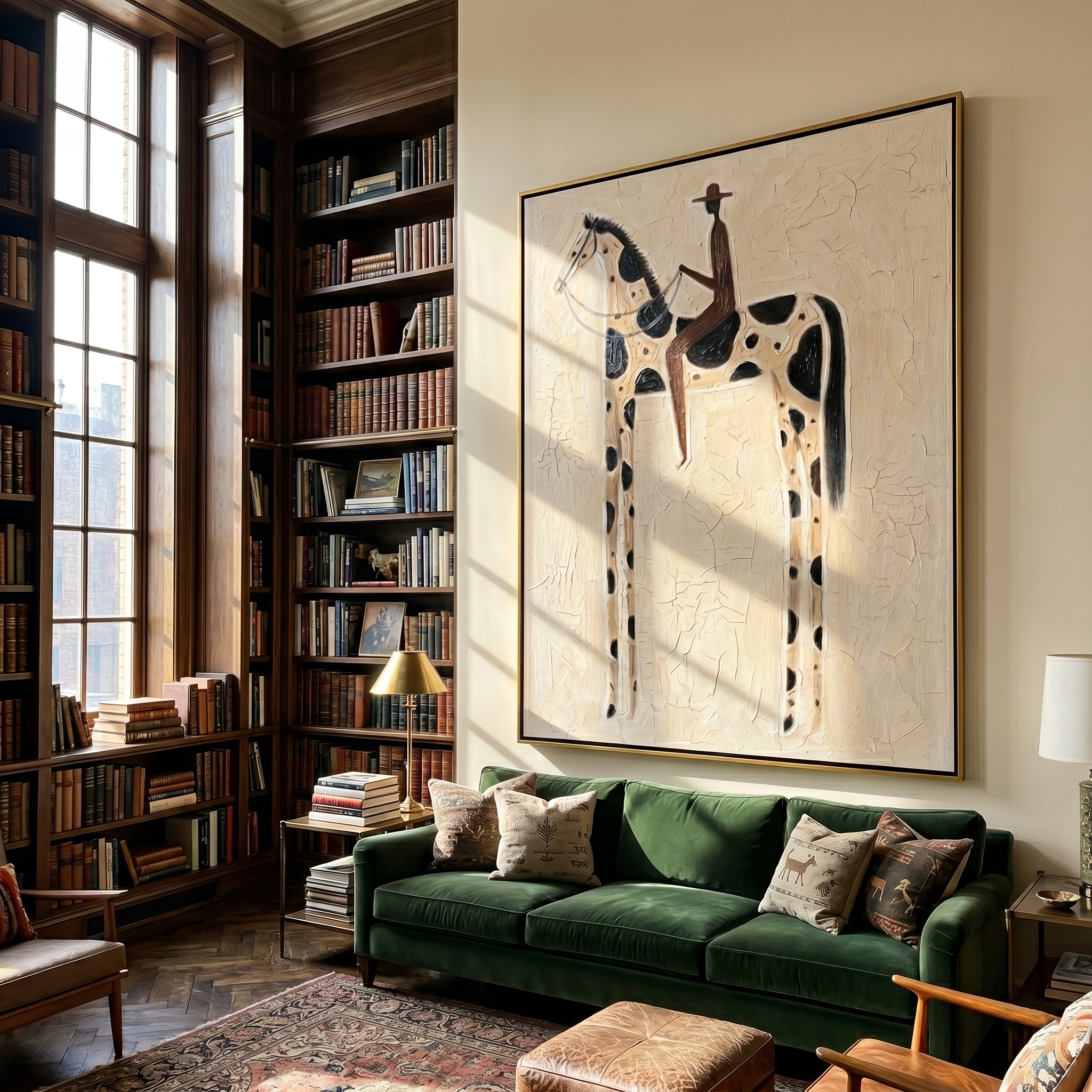 Black Spots Carry Night — brown and gray modern figurative vintage americana art, set of 2 hand-painted canvas art – view 5