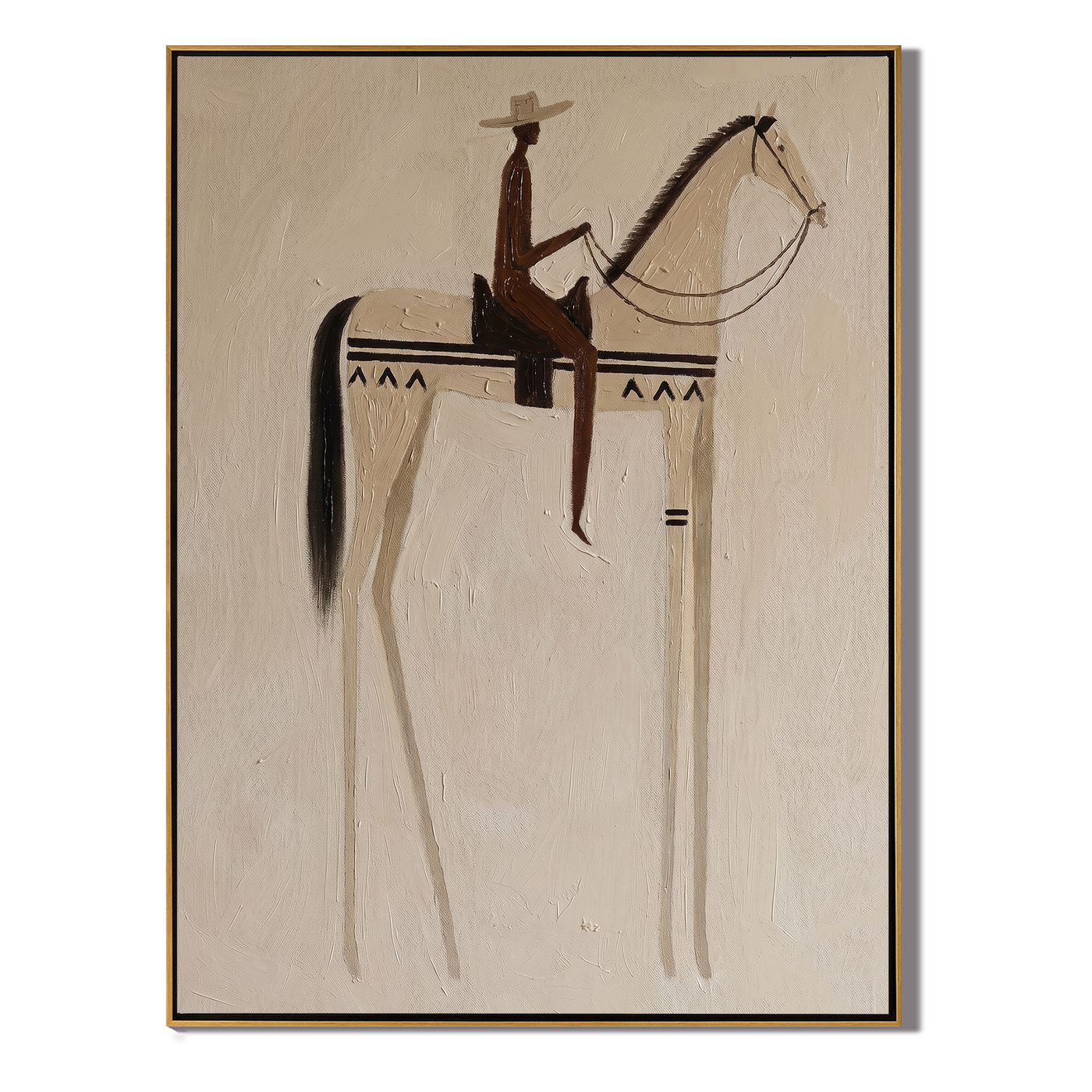Pale Horse Holds Shadow — gray and brown modern figurative vintage americana art, set of 2 hand-painted canvas art – view 1