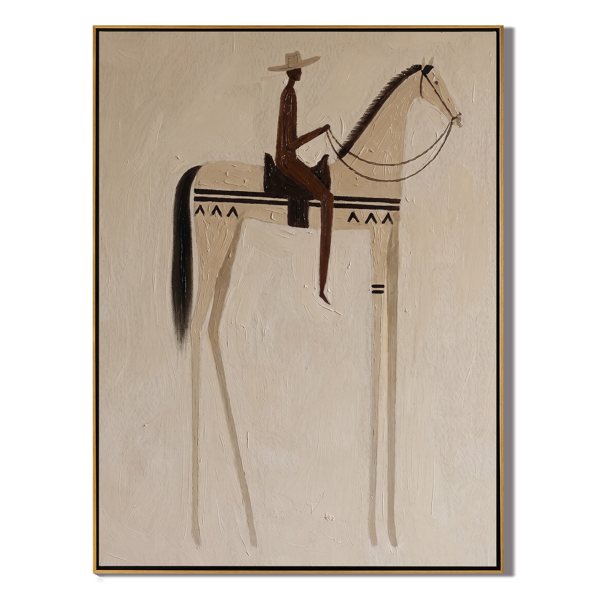 Pale Horse Holds Shadow — gray and brown modern figurative vintage americana art, set of 2 hand-painted canvas art – view 1