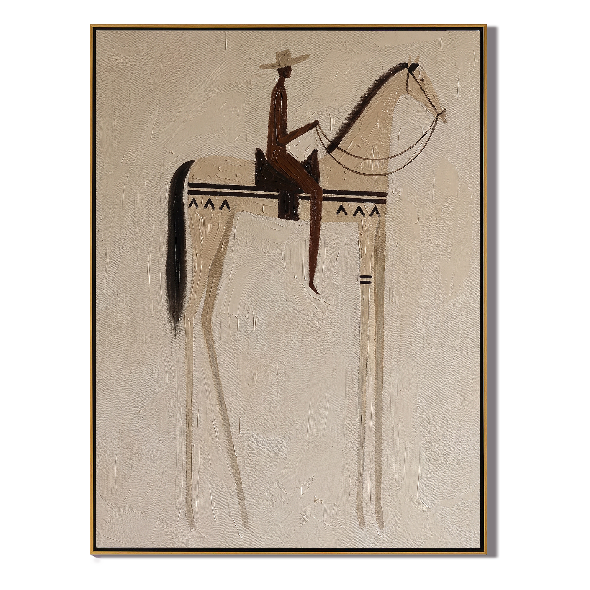 Pale Horse Holds Shadow — gray and brown modern figurative vintage americana art, set of 2 hand-painted canvas art – view 1