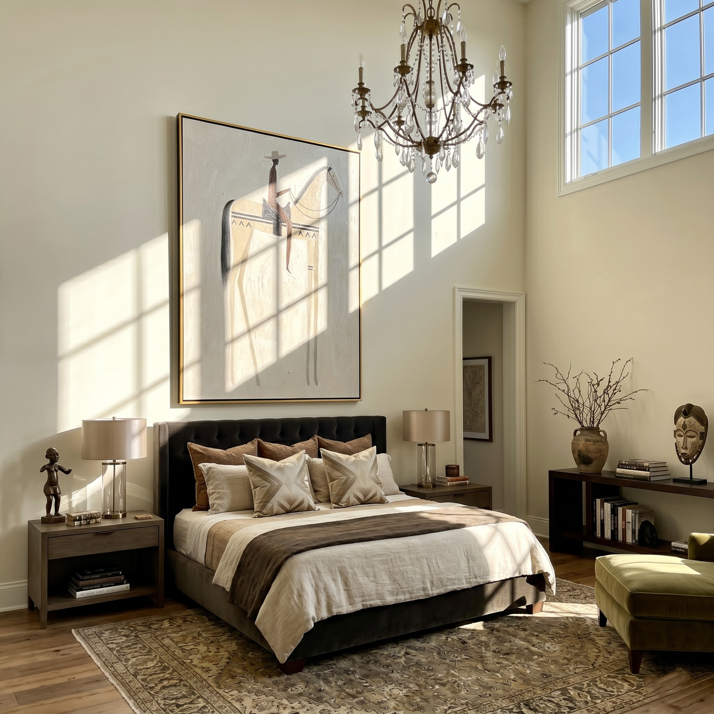 Pale Horse Holds Shadow — gray and brown modern figurative vintage americana art, set of 2 hand-painted canvas art – view 3