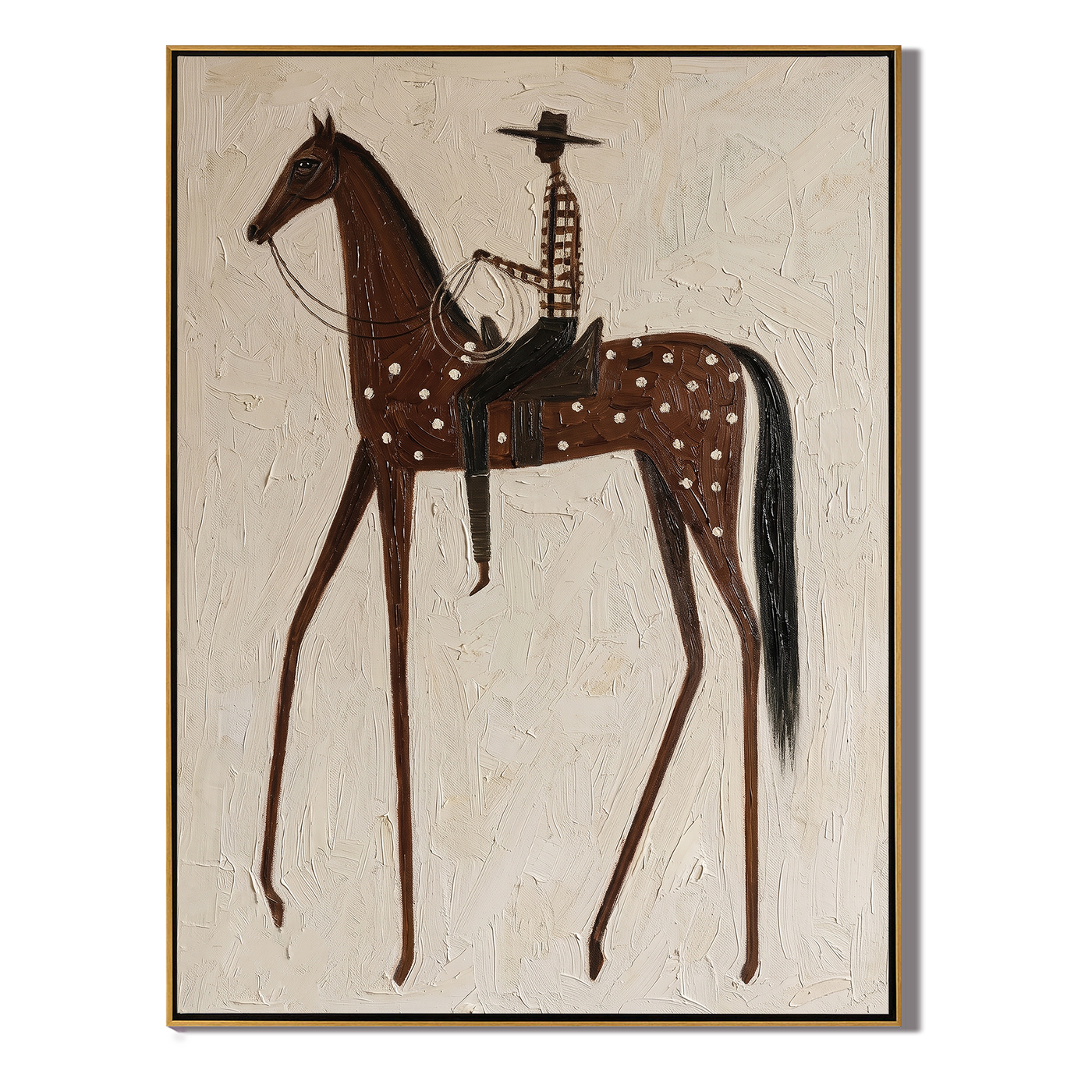 Spotted Horse Carries Silence — gray and brown and white modern figurative vintage americana art, set of 2 hand-painted canvas art – view 1