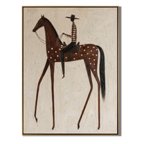Spotted Horse Carries Silence — gray and brown and white modern figurative vintage americana art, set of 2 hand-painted canvas art – view 1