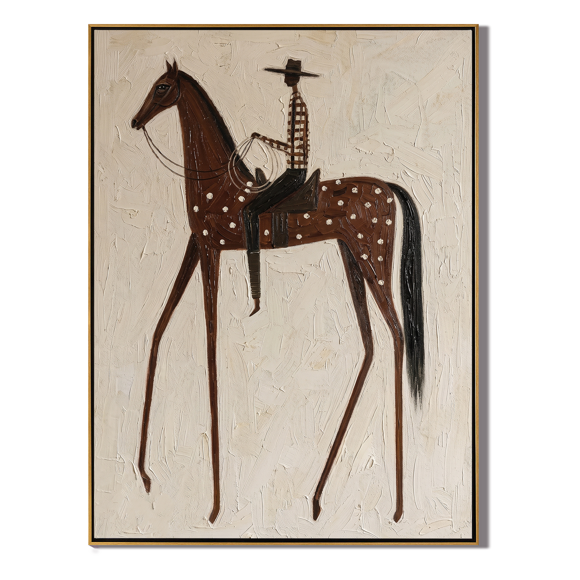 Spotted Horse Carries Silence — gray and brown and white modern figurative vintage americana art, set of 2 hand-painted canvas art – view 1