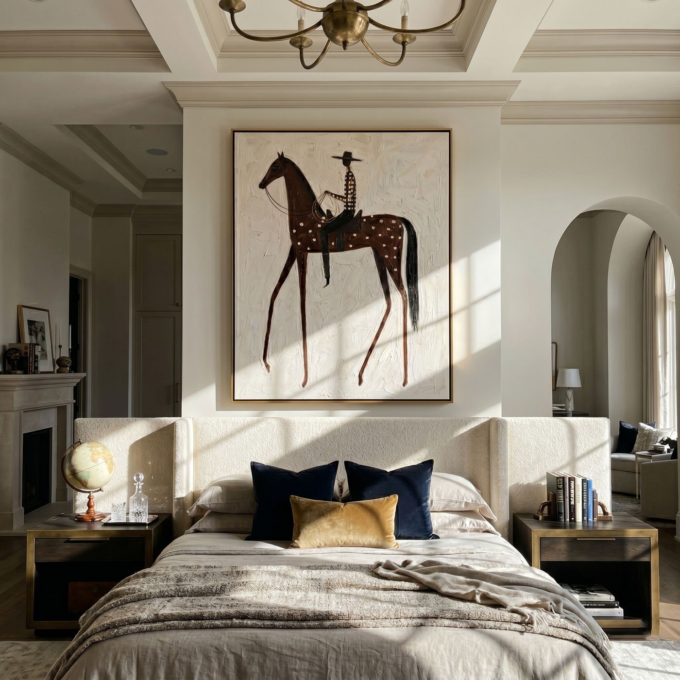 Spotted Horse Carries Silence — gray and brown and white modern figurative vintage americana art, set of 2 hand-painted canvas art – view 2