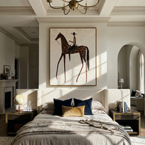 Spotted Horse Carries Silence — gray and brown and white modern figurative vintage americana art, set of 2 hand-painted canvas art – view 2