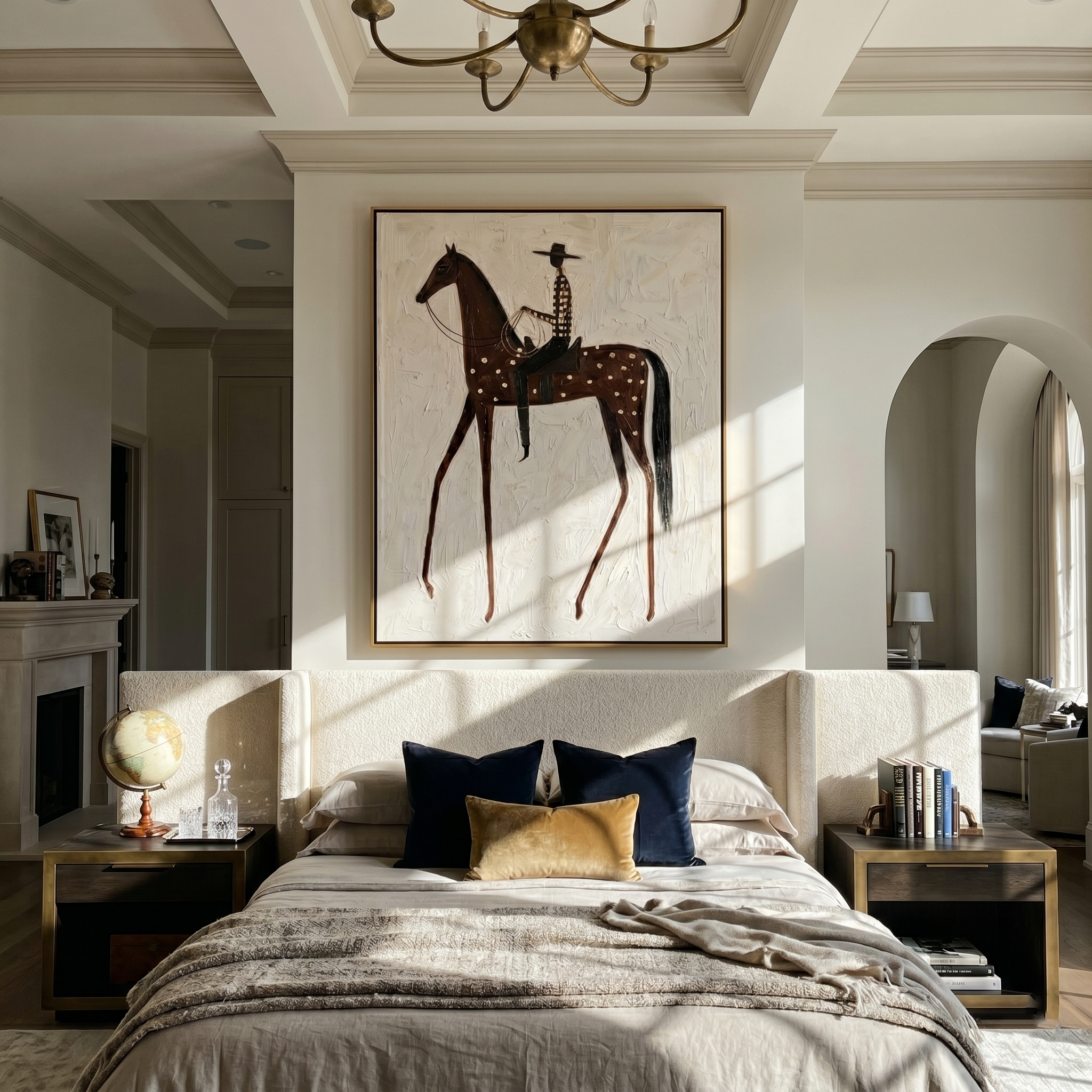 Spotted Horse Carries Silence — gray and brown and white modern figurative vintage americana art, set of 2 hand-painted canvas art – view 2