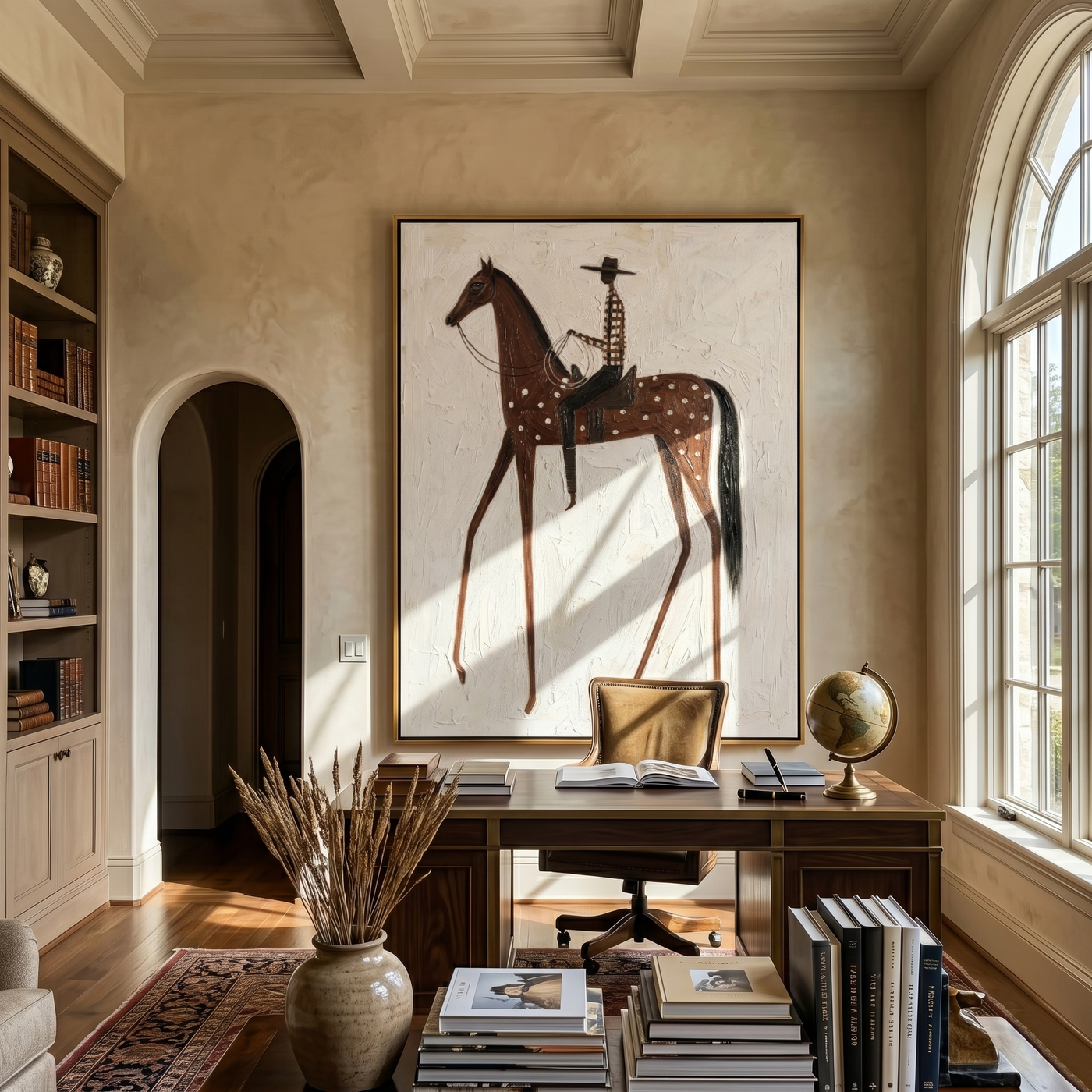 Spotted Horse Carries Silence — gray and brown and white modern figurative vintage americana art, set of 2 hand-painted canvas art – view 4