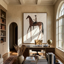 Spotted Horse Carries Silence — gray and brown and white modern figurative vintage americana art, set of 2 hand-painted canvas art – view 4