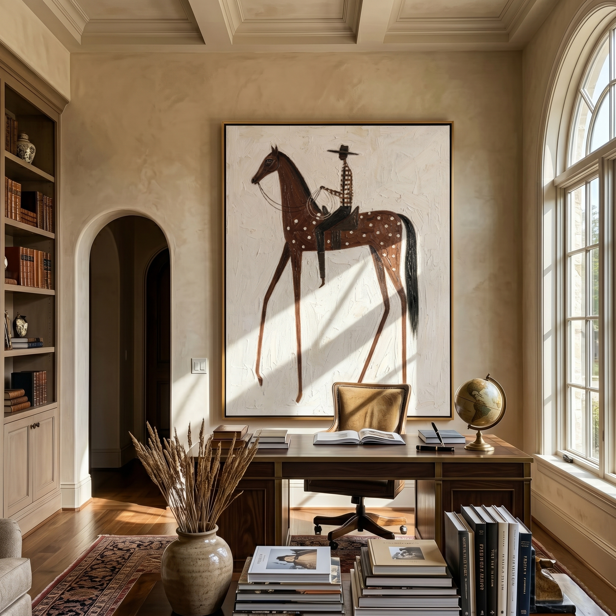 Spotted Horse Carries Silence — gray and brown and white modern figurative vintage americana art, set of 2 hand-painted canvas art – view 4