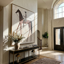 Spotted Horse Carries Silence — gray and brown and white modern figurative vintage americana art, set of 2 hand-painted canvas art – view 5