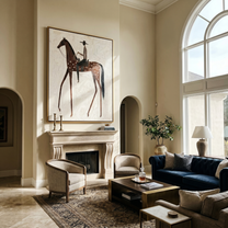 Spotted Horse Carries Silence — gray and brown and white modern figurative vintage americana art, set of 2 hand-painted canvas art – view 6