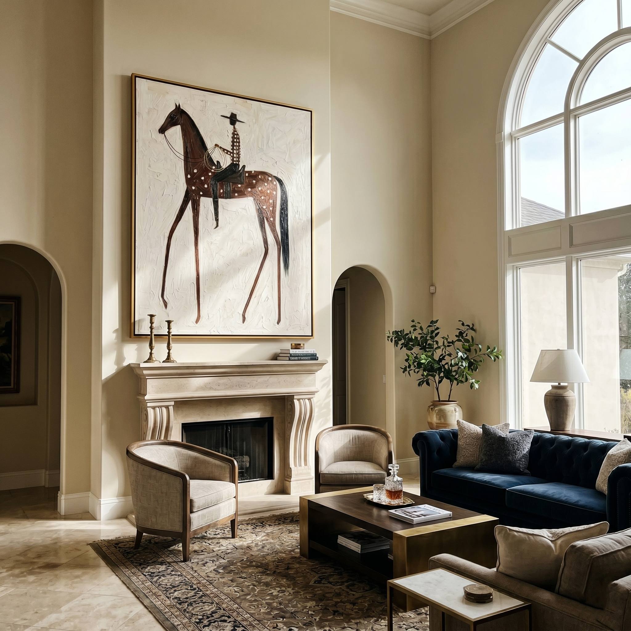 Spotted Horse Carries Silence — gray and brown and white modern figurative vintage americana art, set of 2 hand-painted canvas art – view 6
