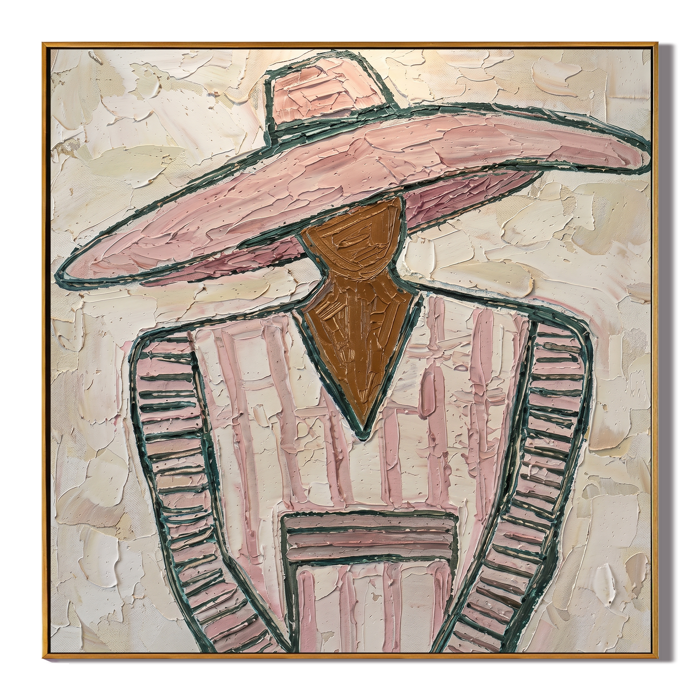 Pink Suit Faces Noon — gray and brown modern figurative vintage americana art, set of 2 hand-painted canvas art – view 1