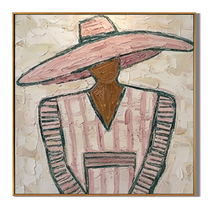 Pink Suit Faces Noon — gray and brown modern figurative vintage americana art, set of 2 hand-painted canvas art – view 1