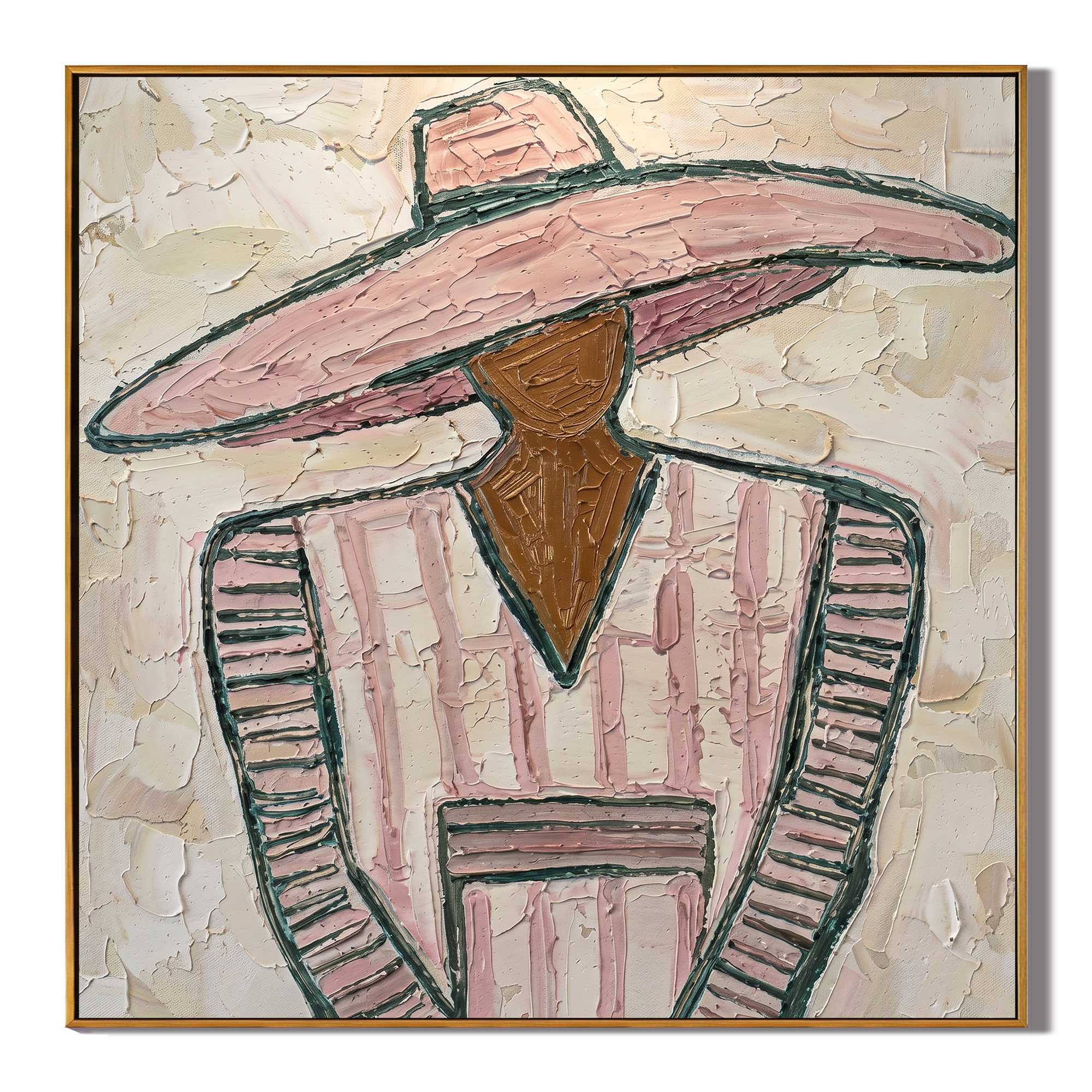 Pink Suit Faces Noon — gray and brown modern figurative vintage americana art, set of 2 hand-painted canvas art – view 1