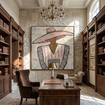 Pink Suit Faces Noon — gray and brown modern figurative vintage americana art, set of 2 hand-painted canvas art – view 5