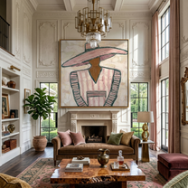 Pink Suit Faces Noon — gray and brown modern figurative vintage americana art, set of 2 hand-painted canvas art – view 6