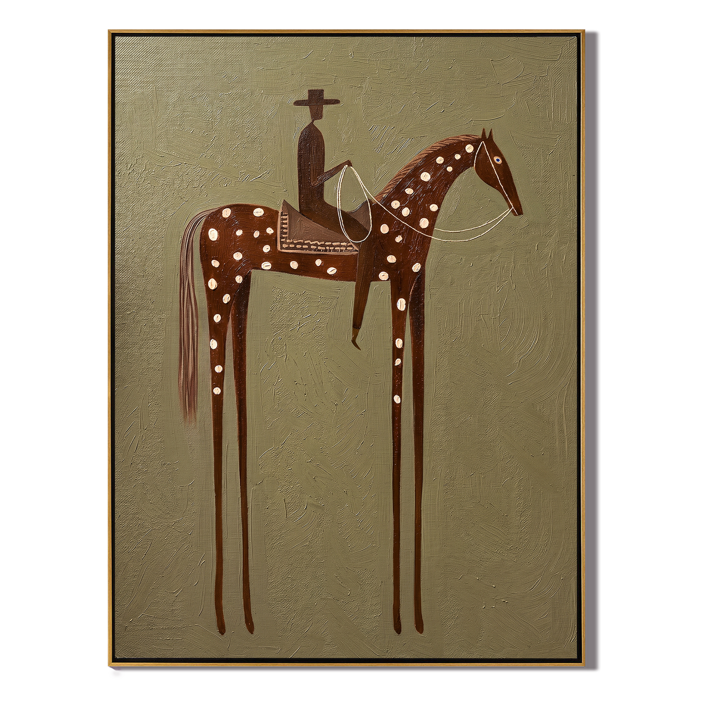 White Dots Cross Olive — brown and gold modern figurative vintage americana art, set of 2 hand-painted canvas art – view 1