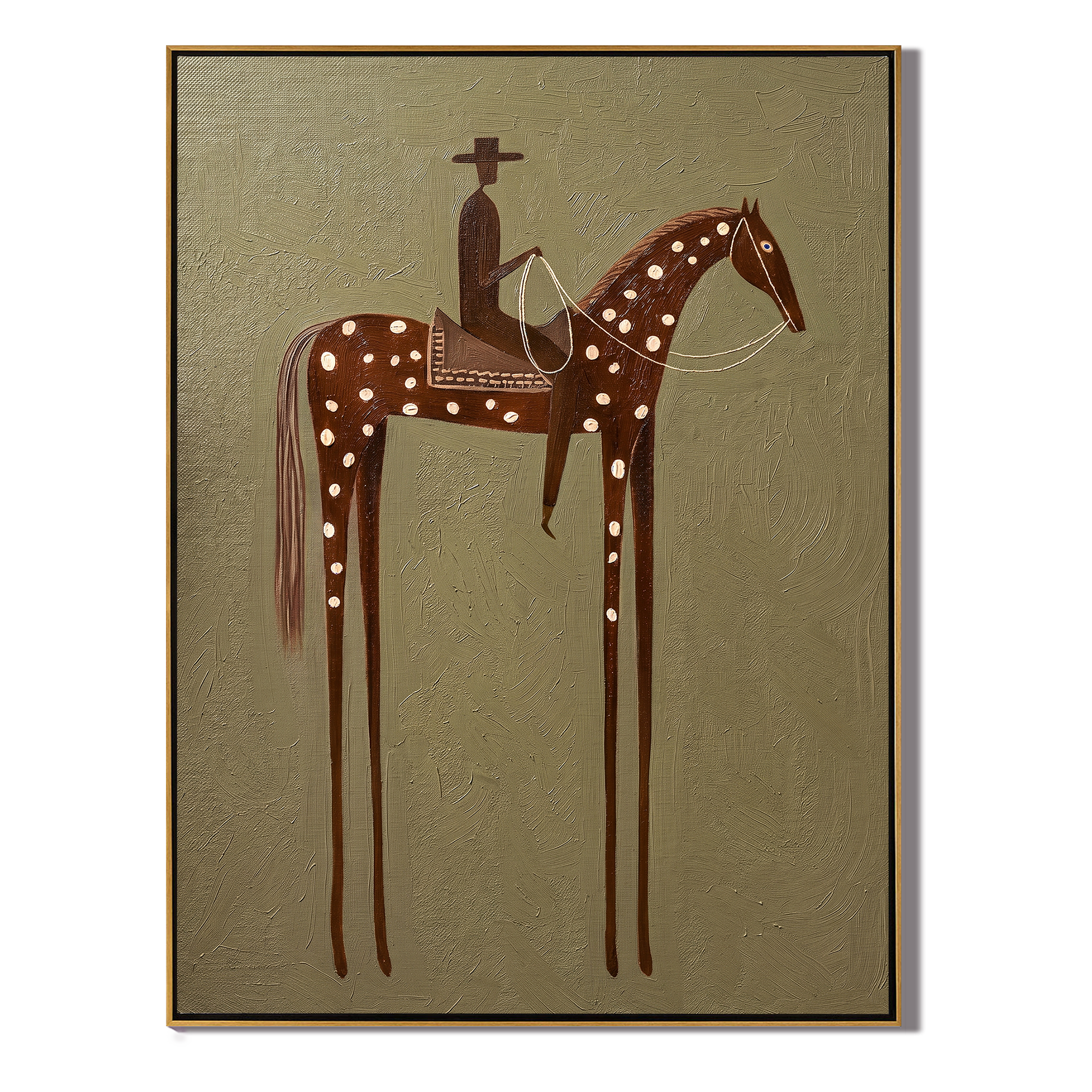 White Dots Cross Olive — brown and gold modern figurative vintage americana art, set of 2 hand-painted canvas art – view 1