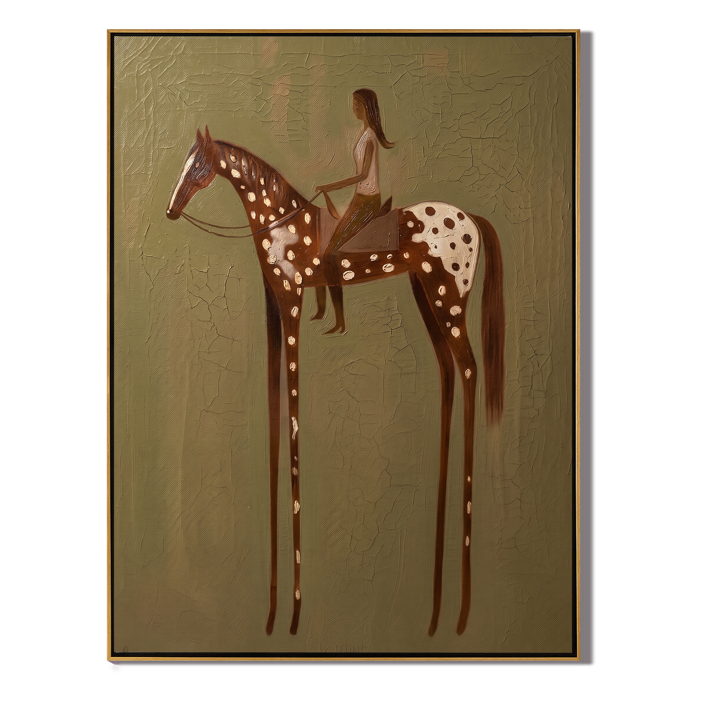 Woman Rides Through Spots — brown modern figurative vintage americana art, set of 2 hand-painted canvas art – view 1