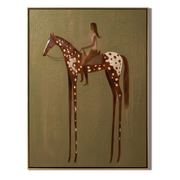 Woman Rides Through Spots — brown modern figurative vintage americana art, set of 2 hand-painted canvas art – view 1