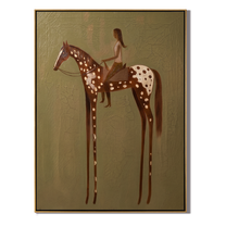 Woman Rides Through Spots — brown modern figurative vintage americana art, set of 2 hand-painted canvas art – view 1