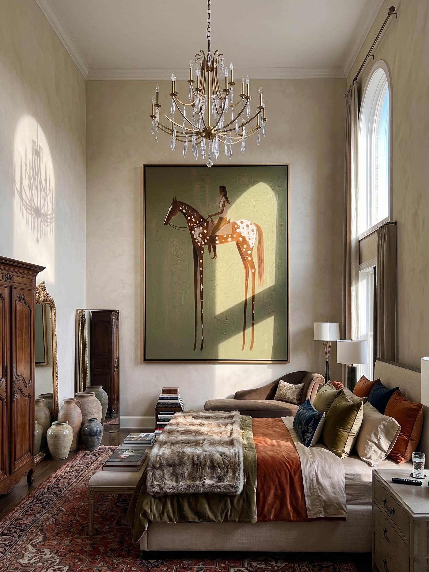 Woman Rides Through Spots — brown modern figurative vintage americana art, set of 2 hand-painted canvas art – view 3