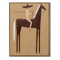 Black Horse Divides Sand — brown and gold modern figurative vintage americana art, set of 2 hand-painted canvas art – view 1