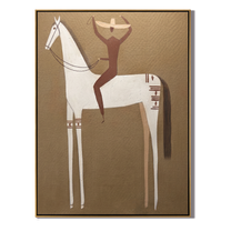 White Horse Lifts Balance — brown and gold modern figurative vintage americana art, set of 2 hand-painted canvas art – view 1