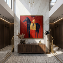 Gold Rider Crosses Red — brown and red and black modern figurative vintage americana art, set of 2 hand-painted canvas art – view 5
