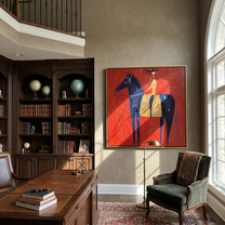 Gold Rider Crosses Red — brown and red and black modern figurative vintage americana art, set of 2 hand-painted canvas art – view 6