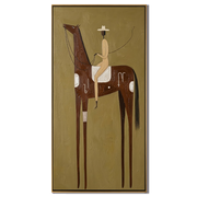 Pale Rider Counts Symbols — brown and gold modern figurative vintage americana art, set of 2 hand-painted canvas art – view 1