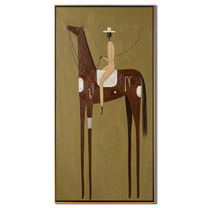 Pale Rider Counts Symbols — brown and gold modern figurative vintage americana art, set of 2 hand-painted canvas art – view 1