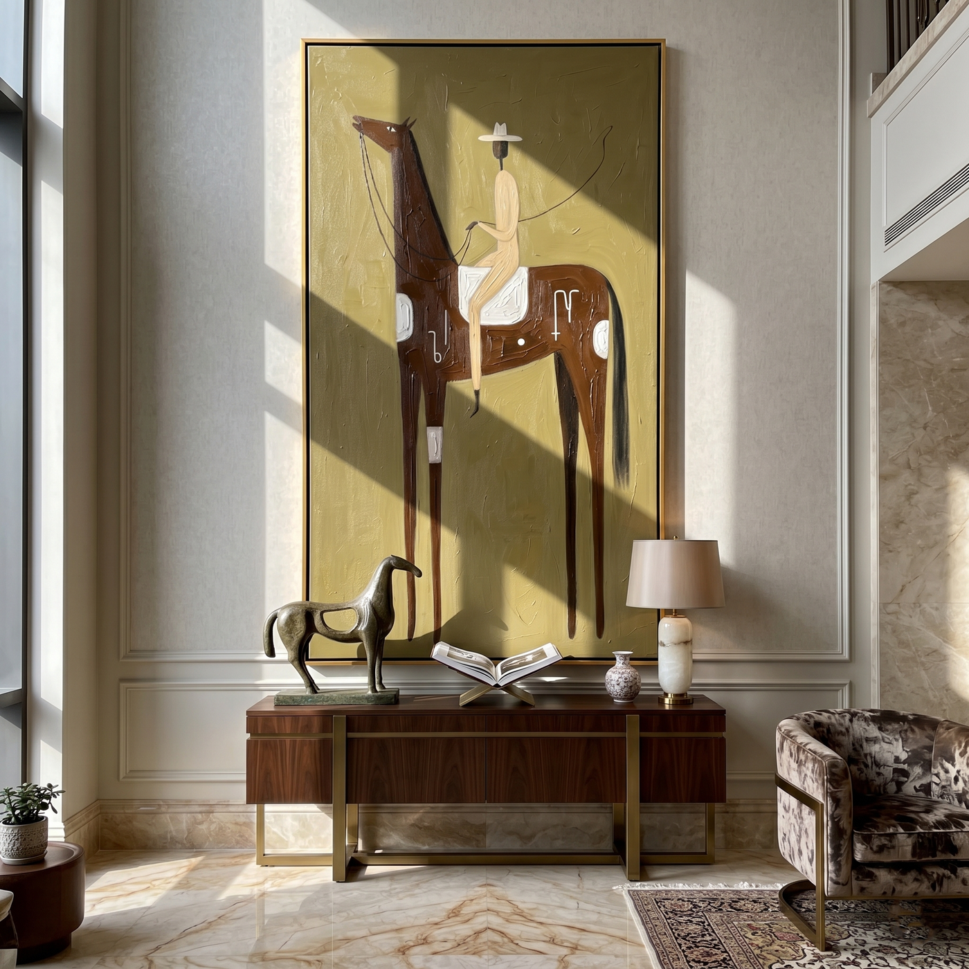 Pale Rider Counts Symbols — brown and gold modern figurative vintage americana art, set of 2 hand-painted canvas art – view 4