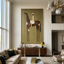 Pale Rider Counts Symbols — brown and gold modern figurative vintage americana art, set of 2 hand-painted canvas art – view 6