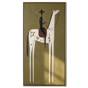 Symbols Climb White Horse — brown and gold modern figurative vintage americana art, set of 2 hand-painted canvas art – view 1