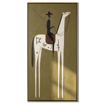 Symbols Climb White Horse — brown and gold modern figurative vintage americana art, set of 2 hand-painted canvas art – view 1