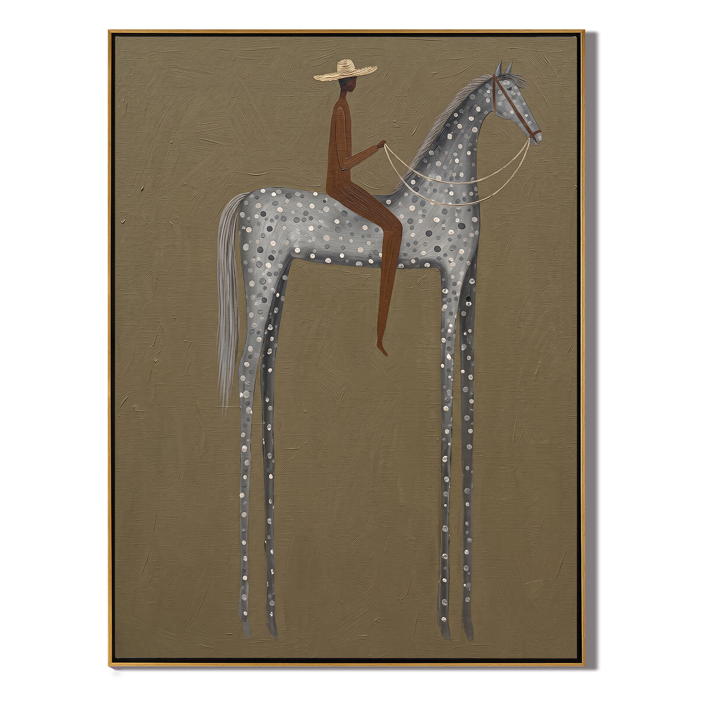 Silver Dots Carry Brown — brown and gray modern figurative vintage americana art, set of 2 hand-painted canvas art – view 1