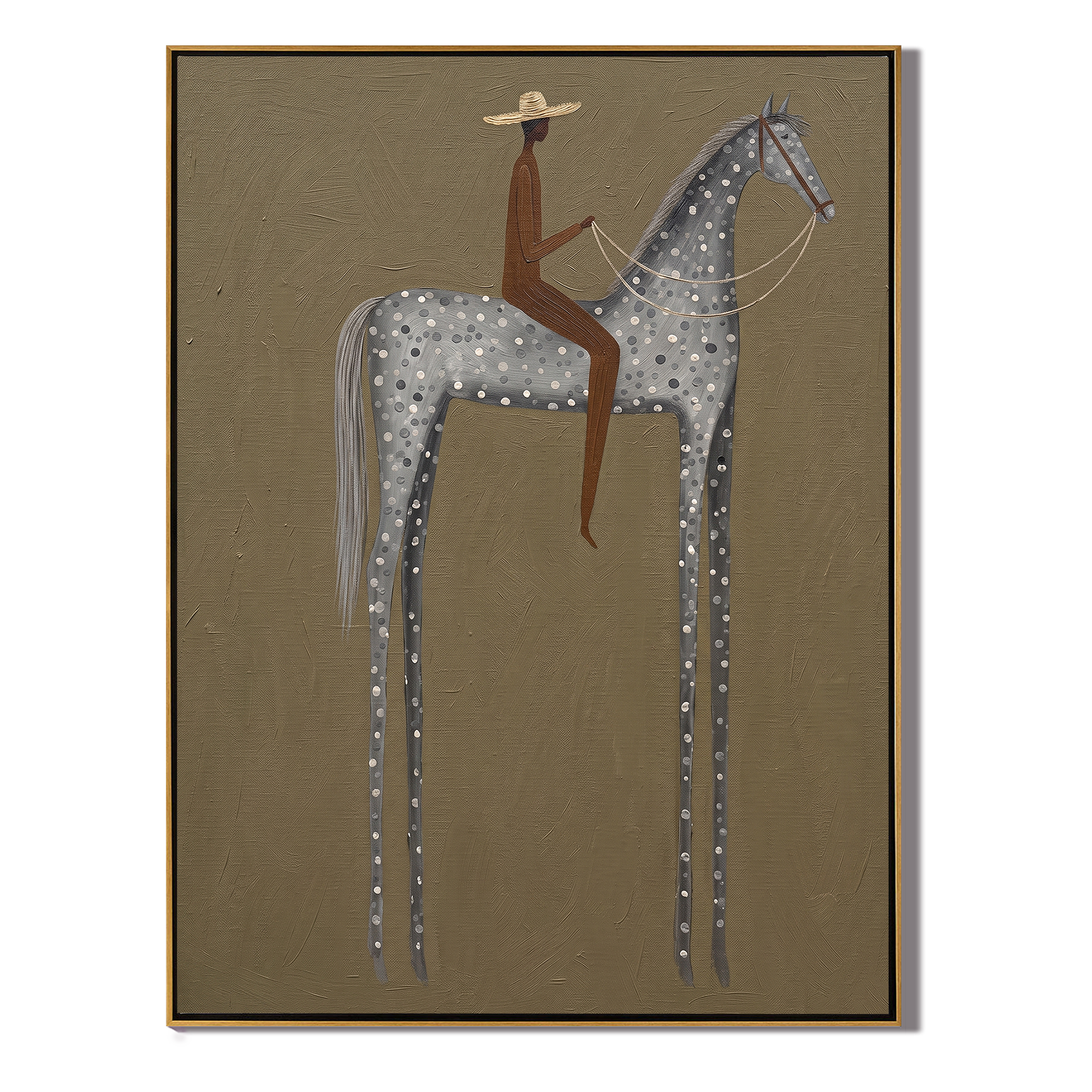 Silver Dots Carry Brown — brown and gray modern figurative vintage americana art, set of 2 hand-painted canvas art – view 1