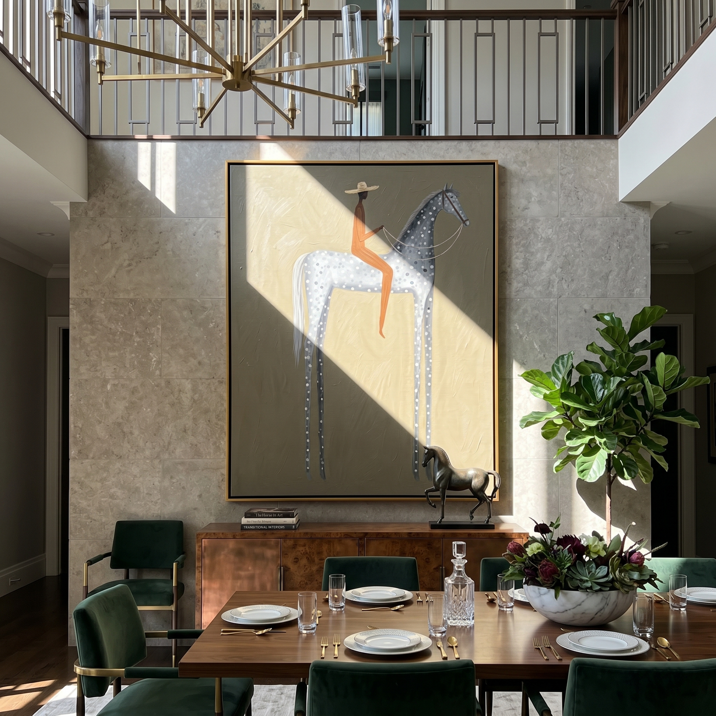 Silver Dots Carry Brown — brown and gray modern figurative vintage americana art, set of 2 hand-painted canvas art – view 4