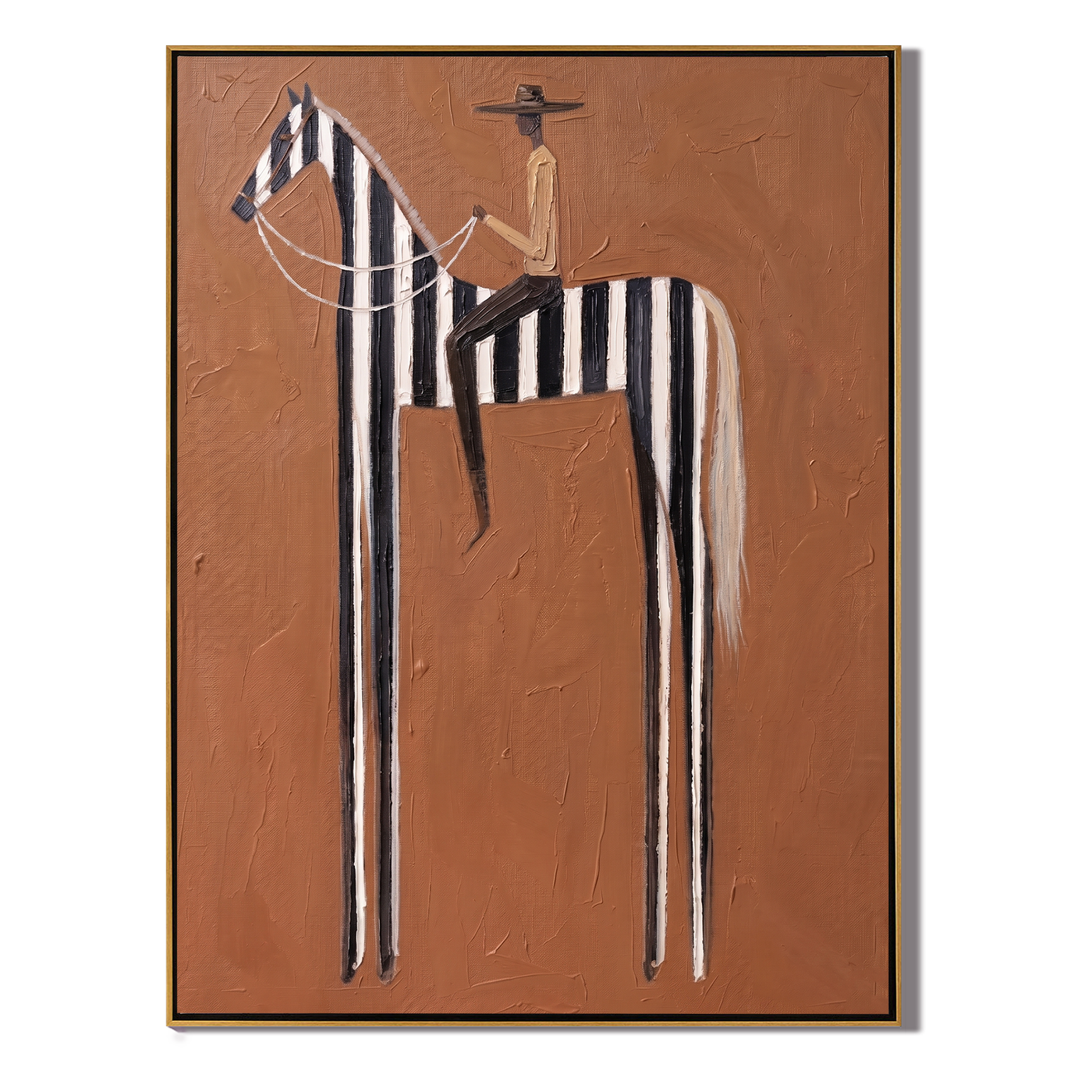 Stripes Stretch into Rust — brown and gray modern figurative vintage americana art, set of 2 hand-painted canvas art – view 1