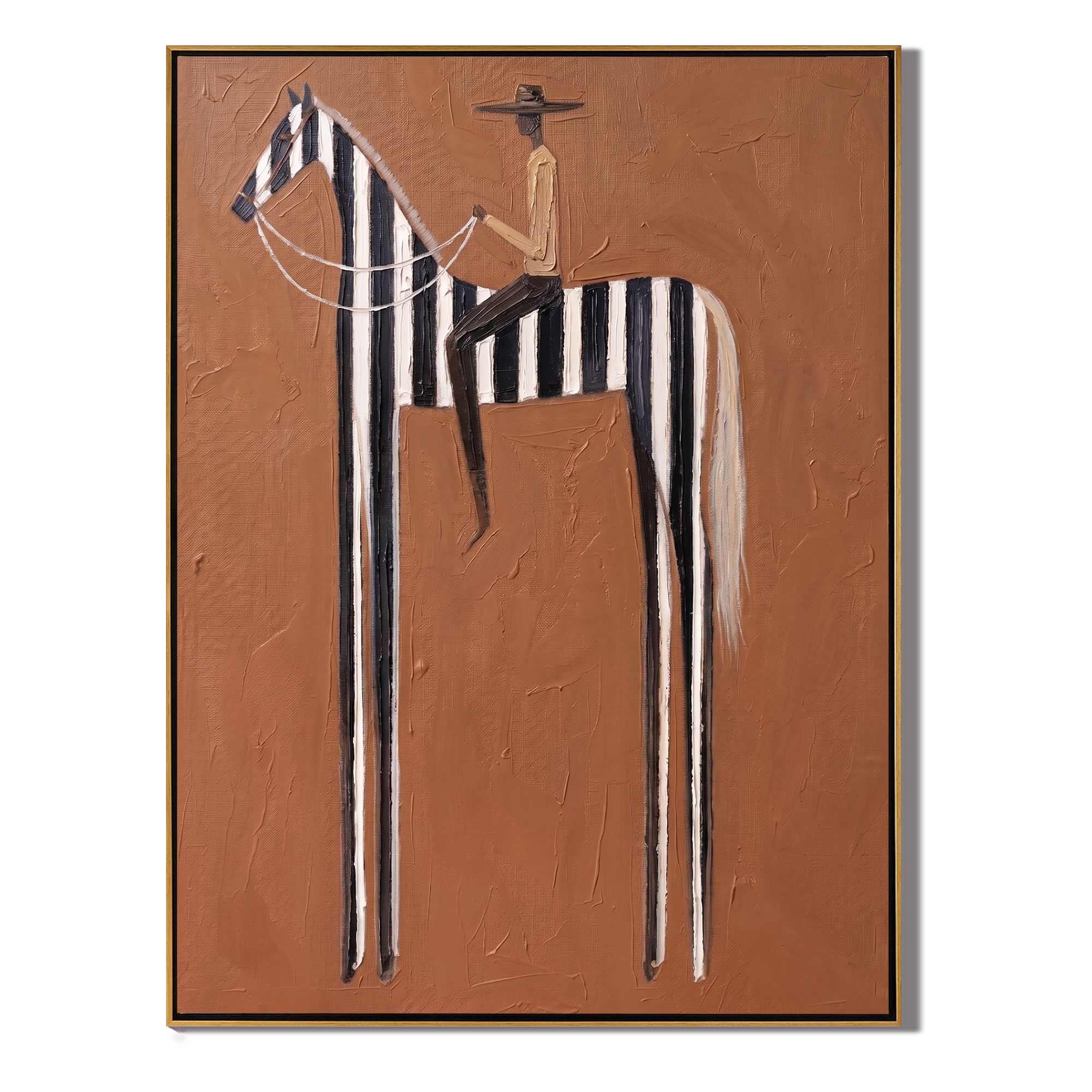 Stripes Stretch into Rust — brown and gray modern figurative vintage americana art, set of 2 hand-painted canvas art – view 1