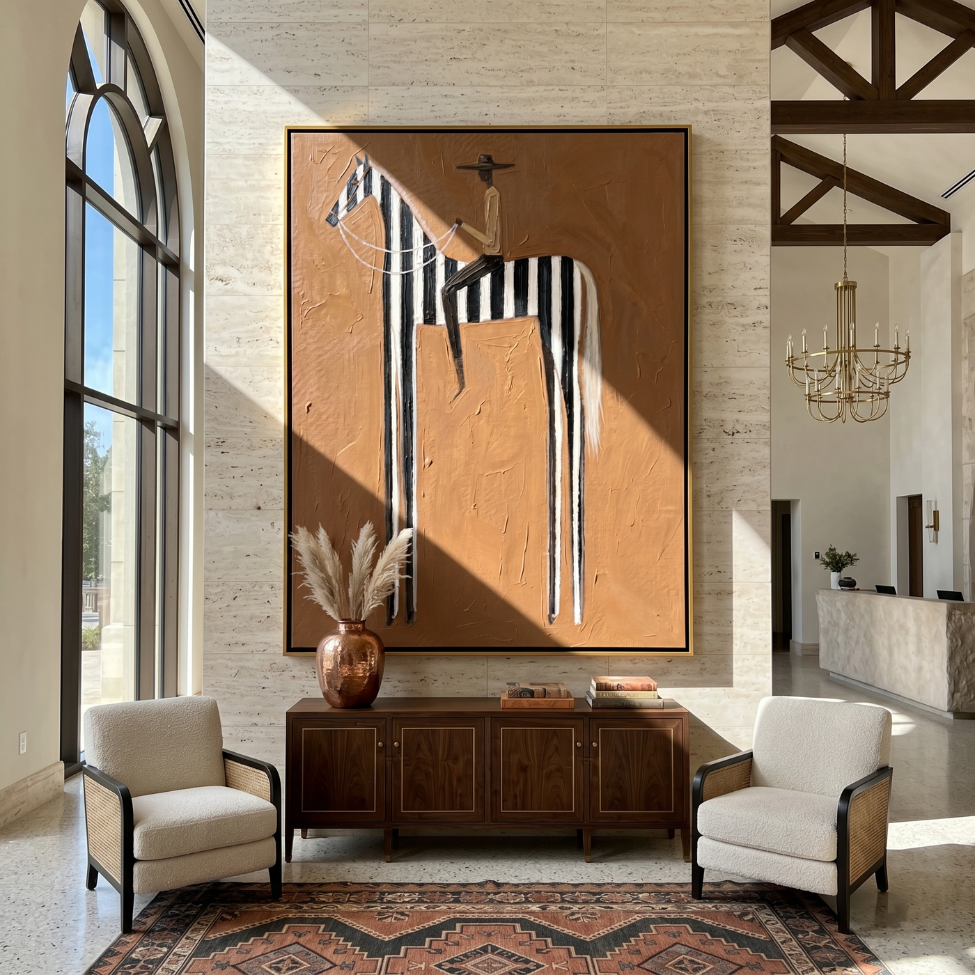 Stripes Stretch into Rust — brown and gray modern figurative vintage americana art, set of 2 hand-painted canvas art – view 4