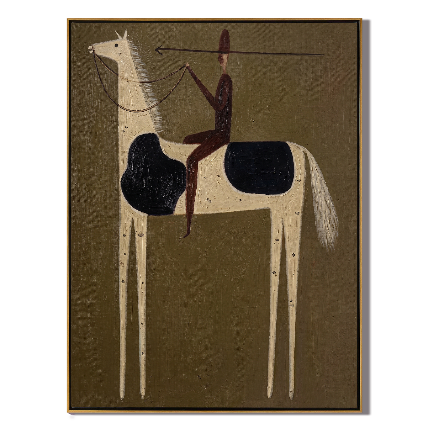 Black Saddle Cuts Ivory — brown and gold modern figurative vintage americana art, set of 2 hand-painted canvas art – view 1